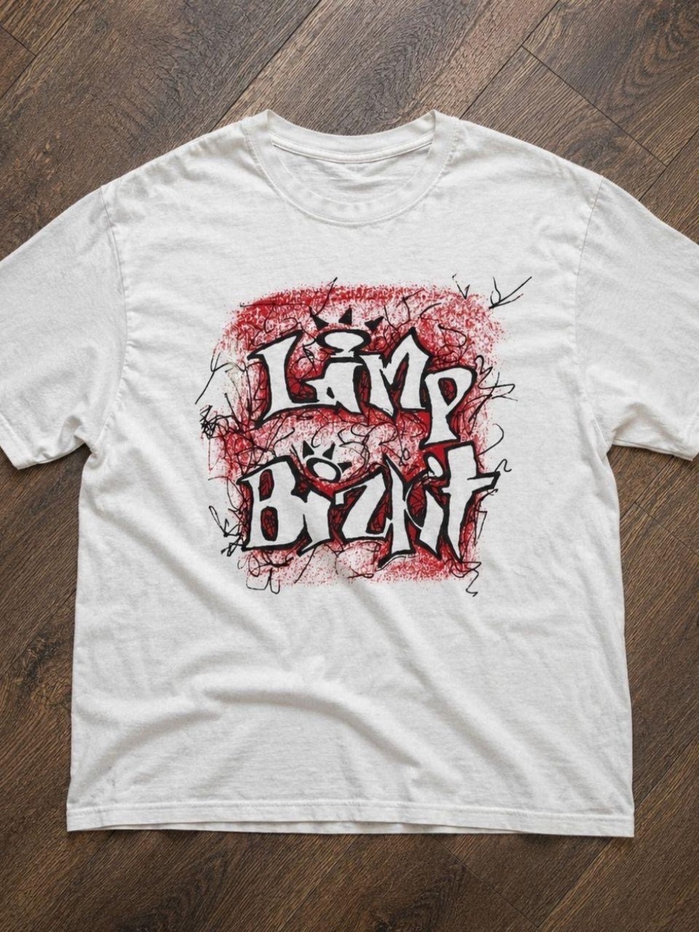 Gildan White Tee with Red & Black Graffiti Graphic